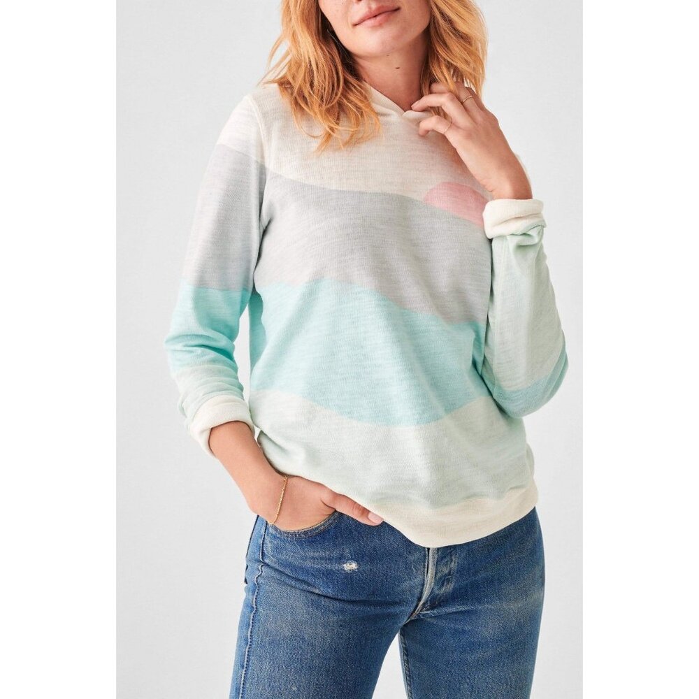Faherty Sun And Wave Organic Cotton Hoodie Womens Size XL Knit Pullover Shirt - Picture 1 of 11